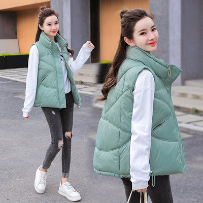 Jachetă de iarnă pentru femei 2021, nouă, solidă, cu guler stand, cu fața în jos, din bumbac, vestă fără mâneci, jachetă scurtă pentru femei.