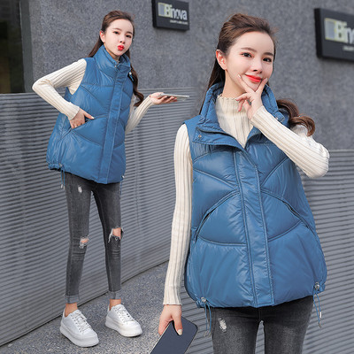 Jachetă de iarnă pentru femei 2021, nouă, solidă, cu guler stand, cu fața în jos, din bumbac, vestă fără mâneci, jachetă scurtă pentru femei.