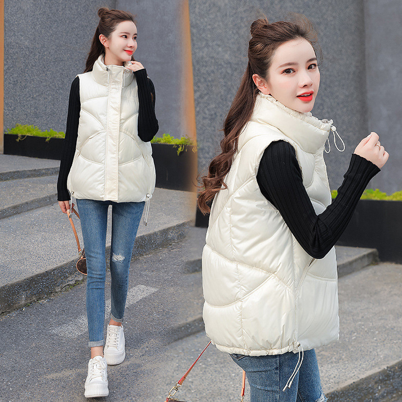 Jachetă de iarnă pentru femei 2021, nouă, solidă, cu guler stand, cu fața în jos, din bumbac, vestă fără mâneci, jachetă scurtă pentru femei.