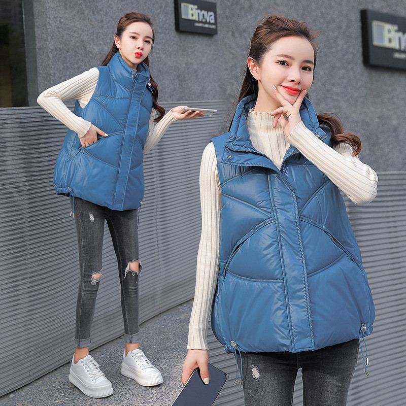 Jachetă de iarnă pentru femei 2021, nouă, solidă, cu guler stand, cu fața în jos, din bumbac, vestă fără mâneci, jachetă scurtă pentru femei.