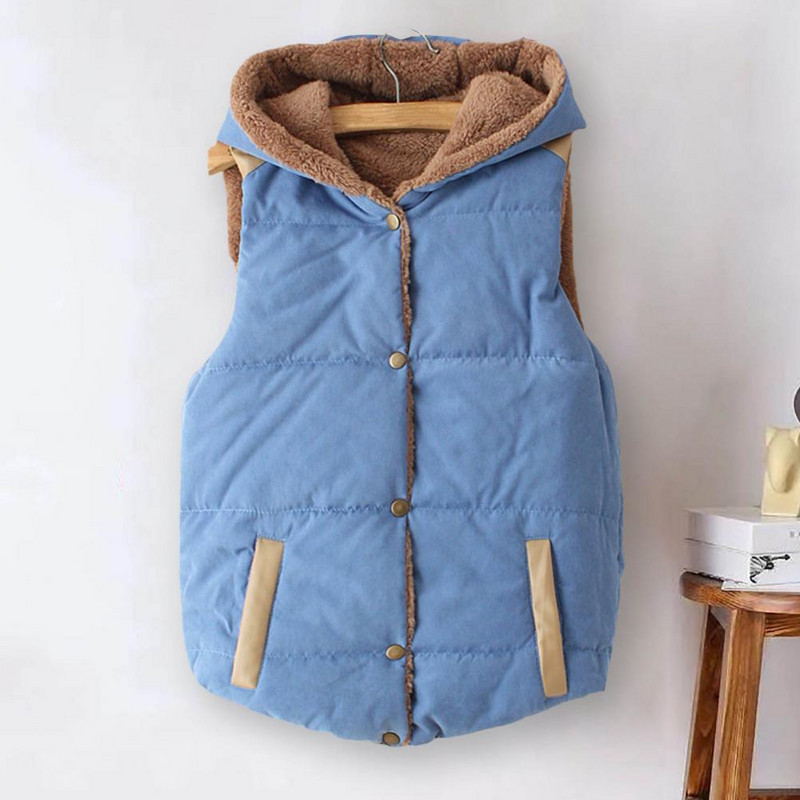 Zimná kašmírová vesta pre ženy s kapucňou, hrubá bunda bez rukávov, ležérna voľná vesta s padde, pevná teplá vesta s vreckom, Chaleco Mujer