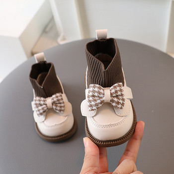 Ψηλό κορυφαίο μωρό με πλεκτά παπούτσια με κάλτσες Houndstooth Παιδικές μπότες με πεταλούδες για παιδικά κορίτσια Κομψά νεογέννητα φθινοπωρινά παπούτσια G09273