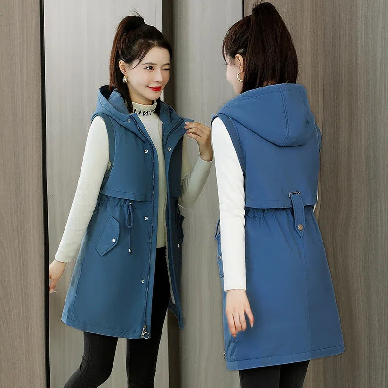 Jesen Zima Jakna bez rukava s kapuljačom Ženska veličina 5XL Dugi prsluci Kaput Ženski pamučni podstavljeni prsluk Parke Chaleco Mujer