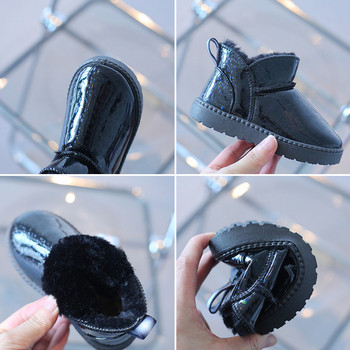 Νέα χειμωνιάτικα παιδικά παπούτσια καθαρού χρώματος αδιάβροχα διαφανή μποτάκια γούνινα PU Δερμάτινα μποτάκια χιονιού Αντιολισθητικά για αγόρια κορίτσια Κοντά μποτάκια F08222