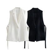Dámska vesta Módna všestranná jednofarebná bezrukávová bunda Čierna biela vesta Dámske vrchné oblečenie Chaleco Mujer Dámske oblečenie