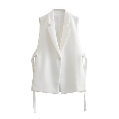 Dámska vesta Módna všestranná jednofarebná bezrukávová bunda Čierna biela vesta Dámske vrchné oblečenie Chaleco Mujer Dámske oblečenie