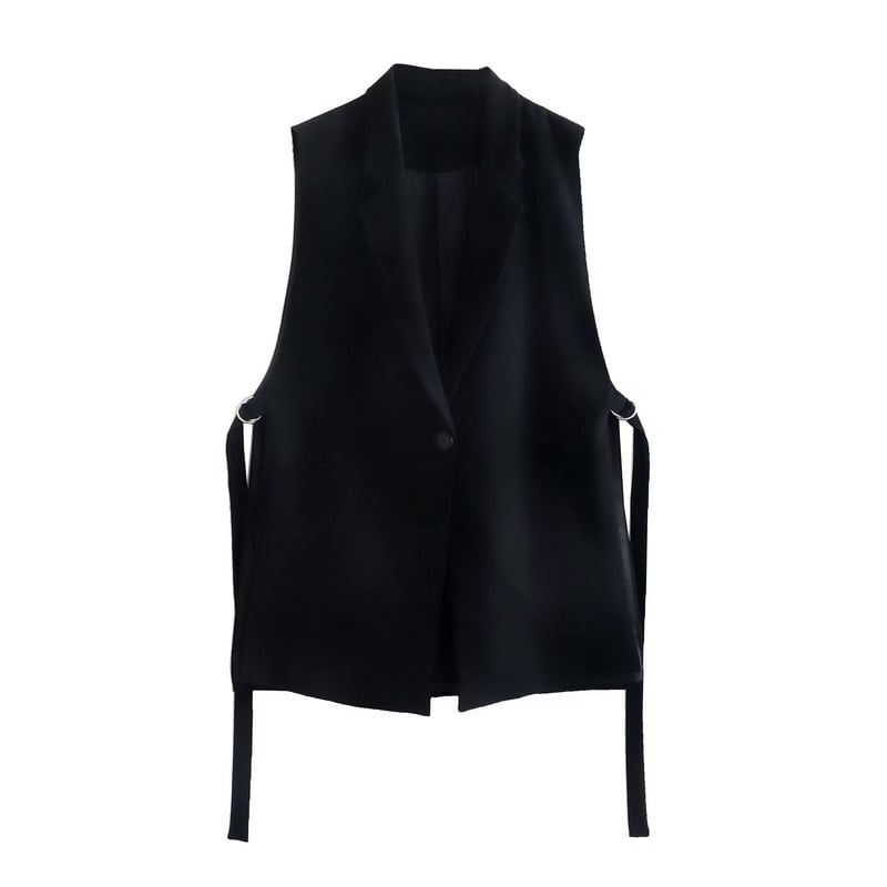 Dámska vesta Módna všestranná jednofarebná bezrukávová bunda Čierna biela vesta Dámske vrchné oblečenie Chaleco Mujer Dámske oblečenie