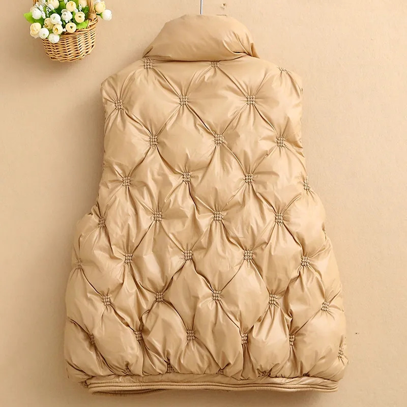 2023 Noua vestă de iarnă din bumbac cu puf pentru femei, ocazional, fără mâneci, cu guler în picioare, vestă puf pentru femei