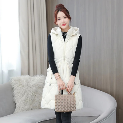 Rudens/žiemos striukė Nuimama gobtuvu medvilninė liemenė moterims korėjietiška vidutinio ilgio liemenė be rankovių striukė Moteriška liemenė, apatinė liemenė