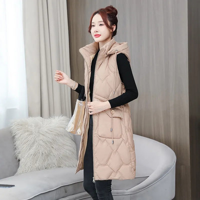 Rudens/žiemos striukė Nuimama gobtuvu medvilninė liemenė moterims korėjietiška vidutinio ilgio liemenė be rankovių striukė Moteriška liemenė, apatinė liemenė