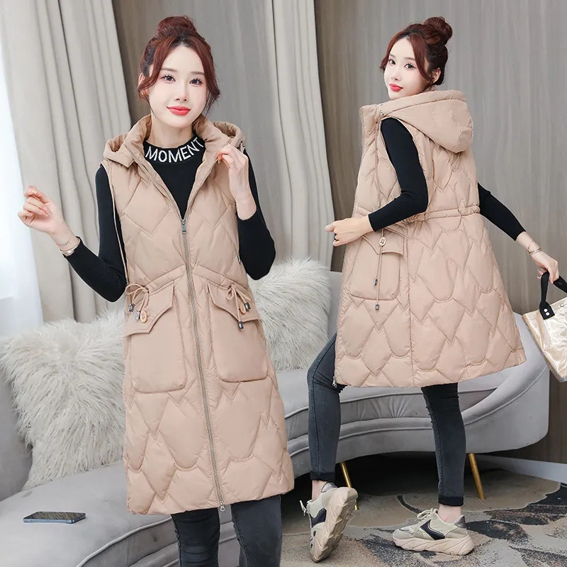 Rudens/žiemos striukė Nuimama gobtuvu medvilninė liemenė moterims korėjietiška vidutinio ilgio liemenė be rankovių striukė Moteriška liemenė, apatinė liemenė