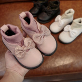 Ghete noi pentru fetiță, tricotate frumoase, cizme de blană cu alunecare, pentru copii, prințesă, sclipici, cizme cu platformă cu nod fluture pentru bebeluși E07242