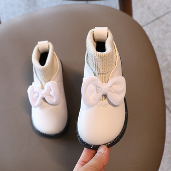 Νέες μπότες για κοριτσάκι Nice Knitted Shallow Slip On Fur Boots για Παιδικά Princess Glitter Μπότες Πλατφόρμας με κόμπους πεταλούδας Baby E07242