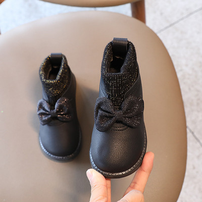 Ghete noi pentru fetiță, tricotate frumoase, cizme de blană cu alunecare, pentru copii, prințesă, sclipici, cizme cu platformă cu nod fluture pentru bebeluși E07242