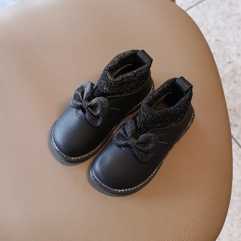 Ghete noi pentru fetiță, tricotate frumoase, cizme de blană cu alunecare, pentru copii, prințesă, sclipici, cizme cu platformă cu nod fluture pentru bebeluși E07242