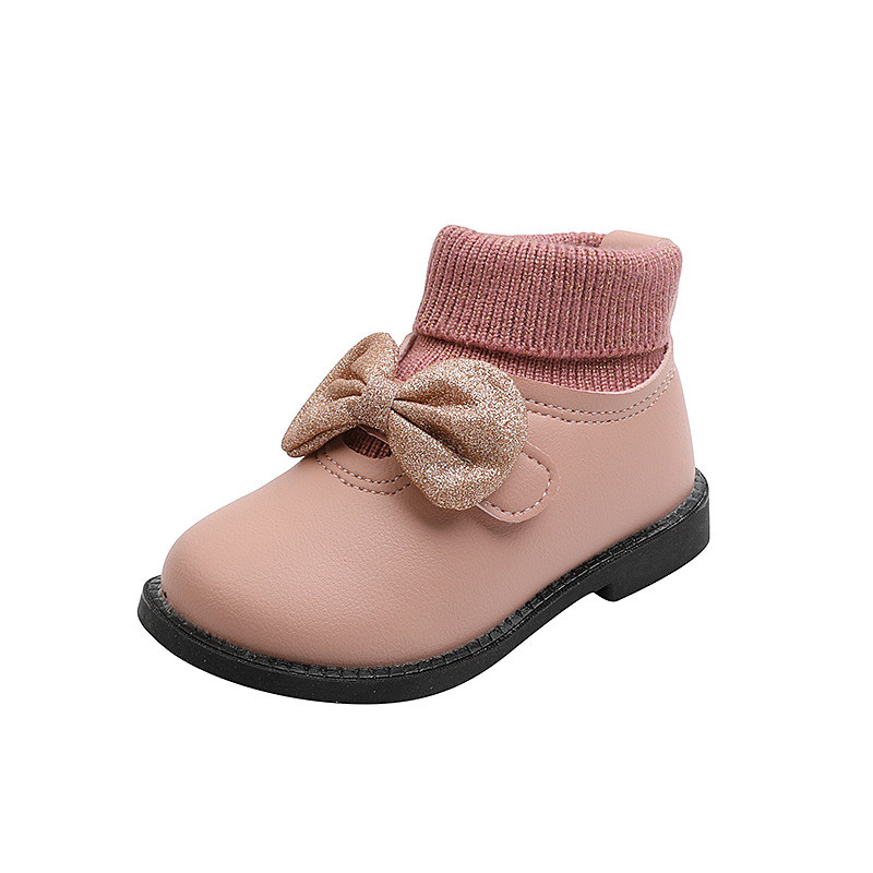 Ghete noi pentru fetiță, tricotate frumoase, cizme de blană cu alunecare, pentru copii, prințesă, sclipici, cizme cu platformă cu nod fluture pentru bebeluși E07242