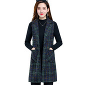 Jesenska ženska jakna s prslukom 2022. Novi karirani vuneni prsluk Srednje dugačak kaput Jakna bez rukava Ženski prsluk s kaputom Ležerne majice 5XL