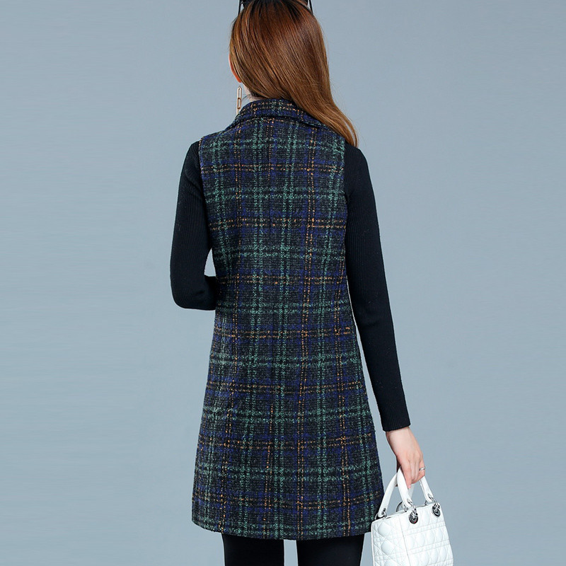 Jesenska ženska jakna s prslukom 2022. Novi karirani vuneni prsluk Srednje dugačak kaput Jakna bez rukava Ženski prsluk s kaputom Ležerne majice 5XL