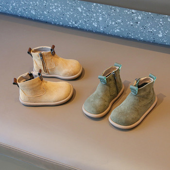 Ρετρό Nubuck Vamp μπότες για παιδικά κορίτσια Αγγλία χειμερινό παπούτσι για αγόρια Μέγεθος μοντέρνο φερμουάρ Suede Παιδικές μπότες Comfort G09281