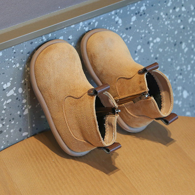 Retro Nubuk Vamp csizma gyerekeknek lányoknak Anglia stílusú téli cipő fiúknak Méret Divatos cipzáras Velúr Gyerekcsizma Comfort G09281