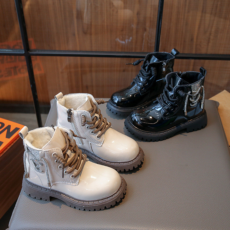 Prekės ženklo dizaineris Gražūs vaikiški batai mergaičių batai paprastas juodos smėlio spalvos mažos mergaitės laisvalaikio batų platforma žieminiai kulkšnies batai G09222