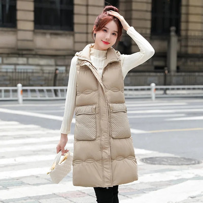 Dámska bezrukávová bunda, nová jesenná zimná móda, ležérna dámska teplá stredne dlhá vesta, vrchné oblečenie, dámska odnímateľná vesta s kapucňou