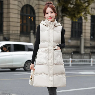 Dámska bezrukávová bunda, nová jesenná zimná móda, ležérna dámska teplá stredne dlhá vesta, vrchné oblečenie, dámska odnímateľná vesta s kapucňou