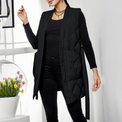 Striukė ilgomis rankovėmis Moteriškos kišenės Ilgos liemenės Liemenė Šiltas žieminis diržas Suvarstomas paltas Viršutiniai drabužiai Moteriški pūkiniai dygsniuota liemenė