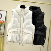 Ženski donji pamučni kaput prsluk 2022. Nova korejska sjajna vanjska odjeća Prsluk s stojećim ovratnikom bez rukava Ženski prsluk