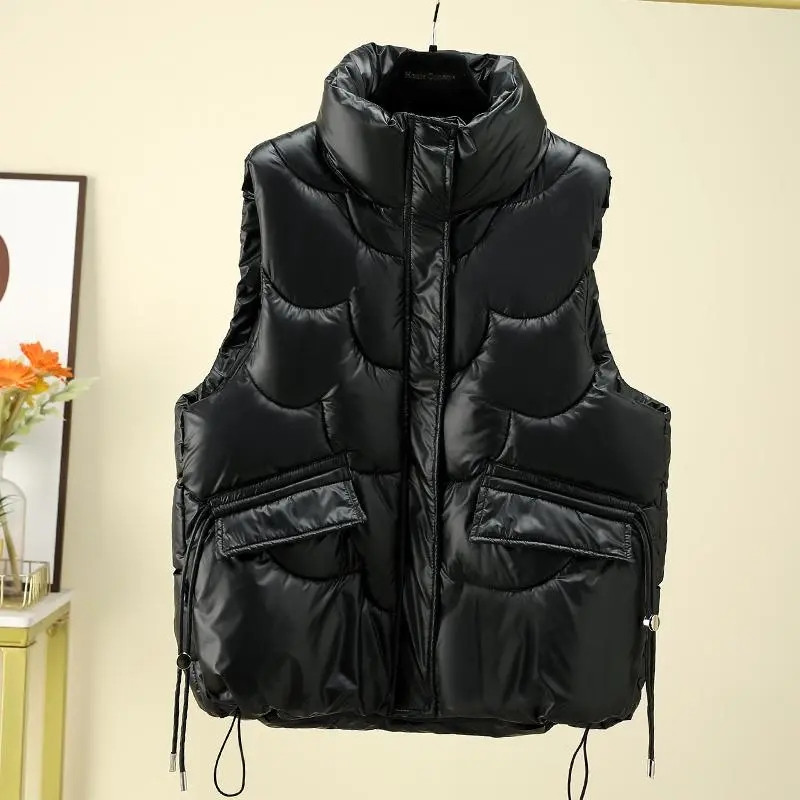 Ženski donji pamučni kaput prsluk 2022. Nova korejska sjajna vanjska odjeća Prsluk s stojećim ovratnikom bez rukava Ženski prsluk