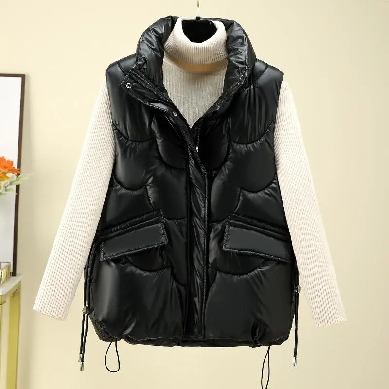 Ženski donji pamučni kaput prsluk 2022. Nova korejska sjajna vanjska odjeća Prsluk s stojećim ovratnikom bez rukava Ženski prsluk