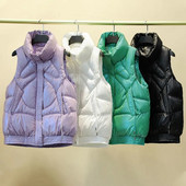 Vestă de femeie cu guler stand nou, scurtă, de culoare strălucitoare, jachetă căptușită din bumbac, fără mâneci, vestă de iarnă pentru femei, haină Chaleco Mujer