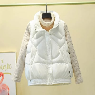 Vestă de femeie cu guler stand nou, scurtă, de culoare strălucitoare, jachetă căptușită din bumbac, fără mâneci, vestă de iarnă pentru femei, haină Chaleco Mujer