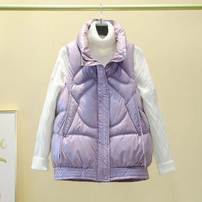 Vestă de femeie cu guler stand nou, scurtă, de culoare strălucitoare, jachetă căptușită din bumbac, fără mâneci, vestă de iarnă pentru femei, haină Chaleco Mujer