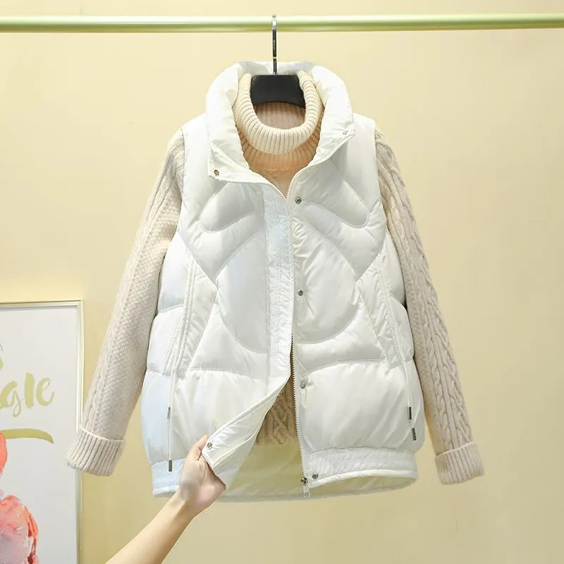 Vestă de femeie cu guler stand nou, scurtă, de culoare strălucitoare, jachetă căptușită din bumbac, fără mâneci, vestă de iarnă pentru femei, haină Chaleco Mujer