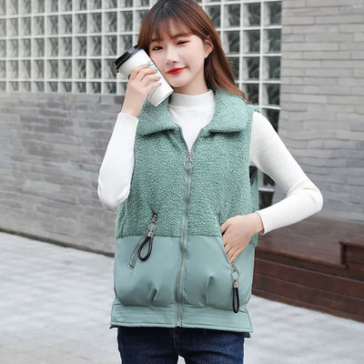 Jesenná zimná bunda pre ženy NOVÁ hrubá páperová bavlnená vesta s jahňacím vlasom, krátka bunda bez rukávov, dámska vesta