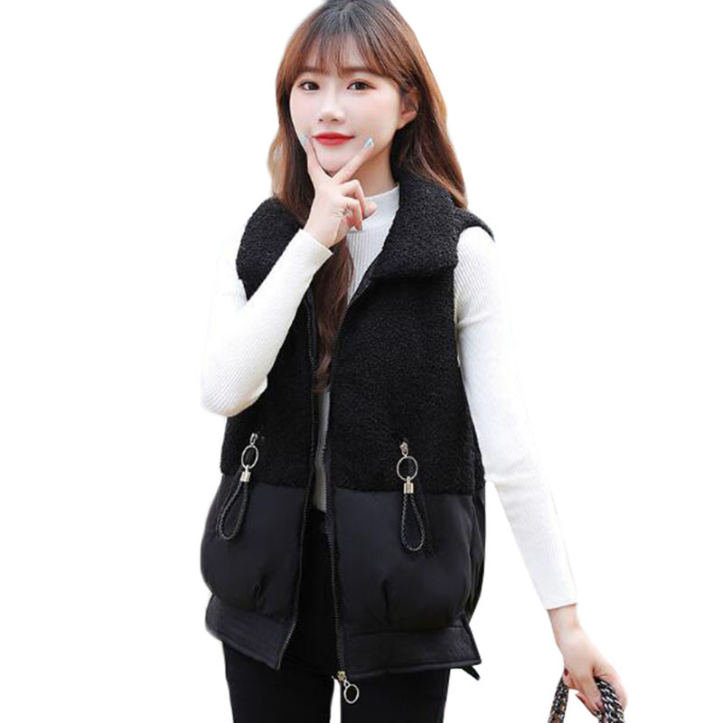 Jesenná zimná bunda pre ženy NOVÁ hrubá páperová bavlnená vesta s jahňacím vlasom, krátka bunda bez rukávov, dámska vesta