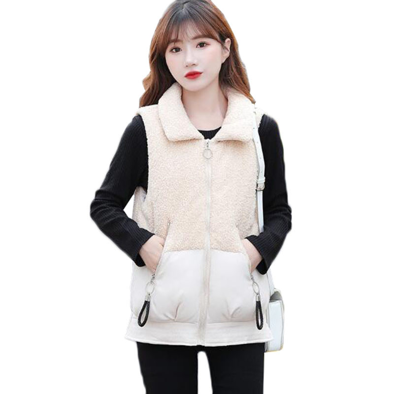 Jesenná zimná bunda pre ženy NOVÁ hrubá páperová bavlnená vesta s jahňacím vlasom, krátka bunda bez rukávov, dámska vesta