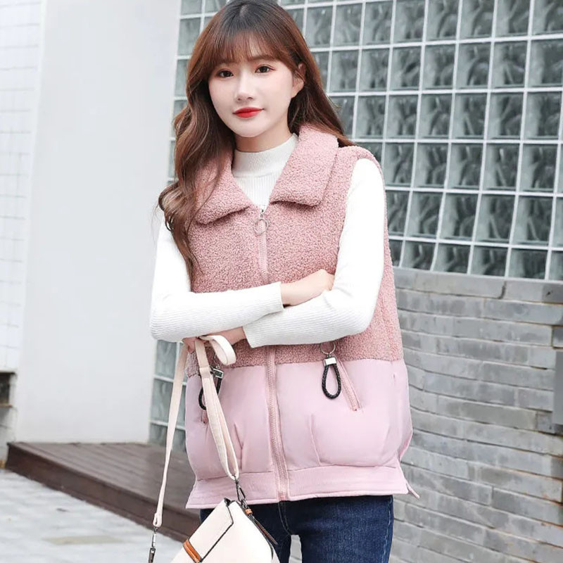 Jesenná zimná bunda pre ženy NOVÁ hrubá páperová bavlnená vesta s jahňacím vlasom, krátka bunda bez rukávov, dámska vesta