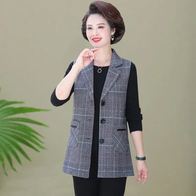 Jarná jesenná dámska kockovaná vesta, bunda 2022, módna štíhla vesta bez rukávov s vreckom, ležérna vesta, dámske topy, chalecos para mujer