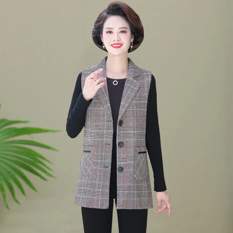 Jarná jesenná dámska kockovaná vesta, bunda 2022, módna štíhla vesta bez rukávov s vreckom, ležérna vesta, dámske topy, chalecos para mujer
