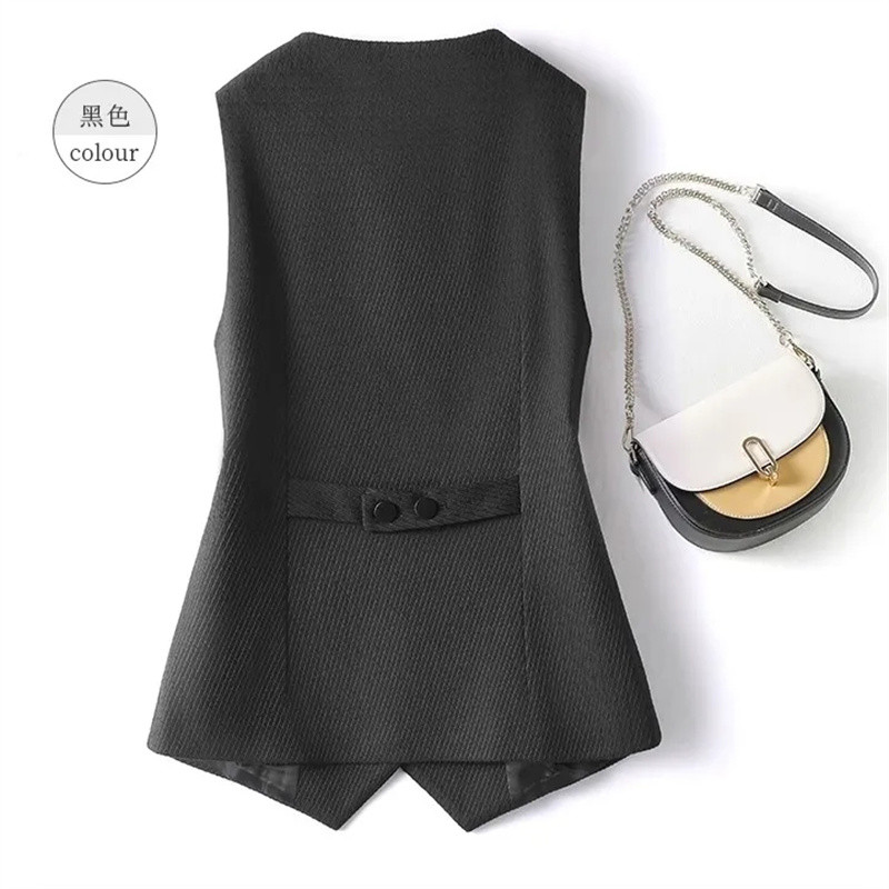 Proljetno-jesenski prsluk s O-izrezom Ženski kaput Novi jednobojni kratki sako bez rukava s jednim kopčanjem Ženski gornji dio prsluka Chaleco Mujer