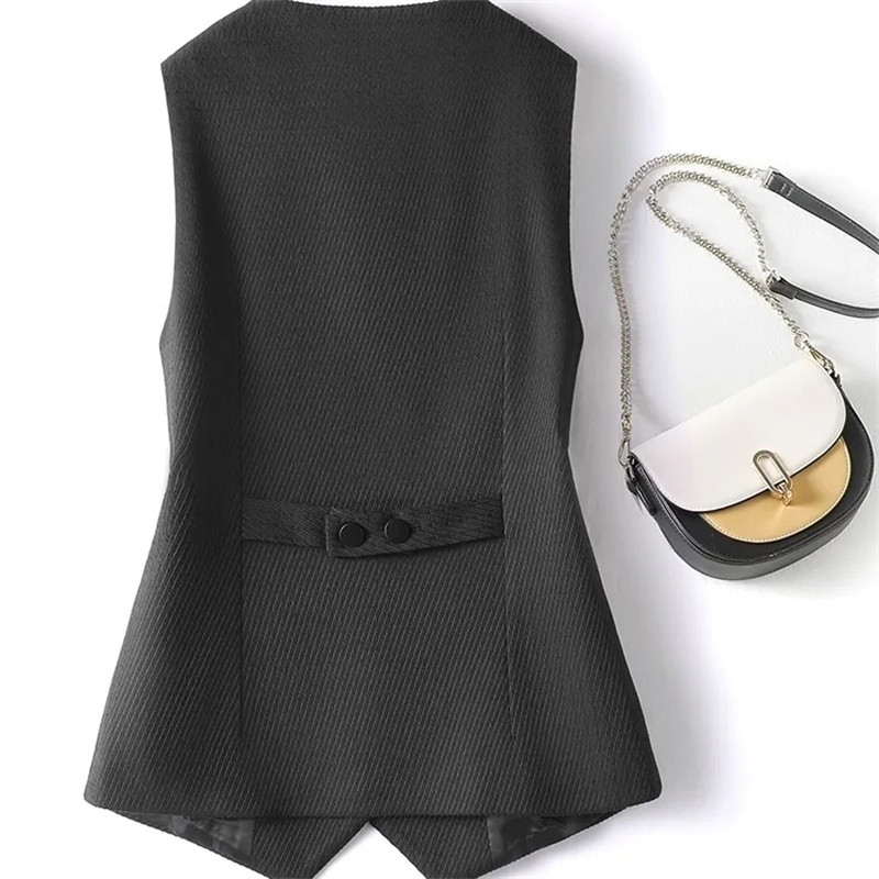 Proljetno-jesenski prsluk s O-izrezom Ženski kaput Novi jednobojni kratki sako bez rukava s jednim kopčanjem Ženski gornji dio prsluka Chaleco Mujer