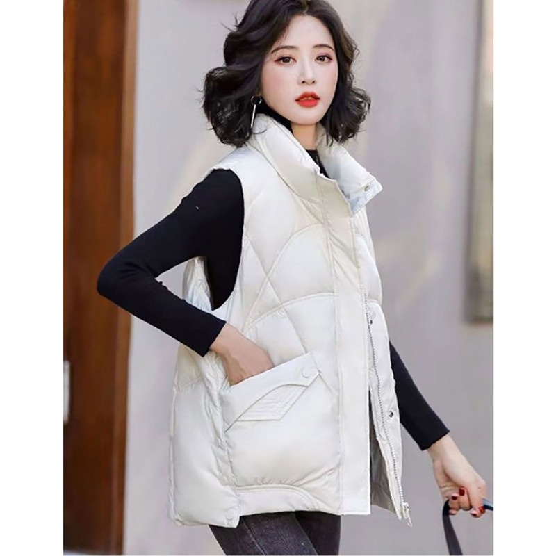 2023 NOI Jachetă din bumbac de puf pentru femei, toamnă iarnă, guler scurt, jachetă din bumbac fără mâneci, vestă casual pentru femei