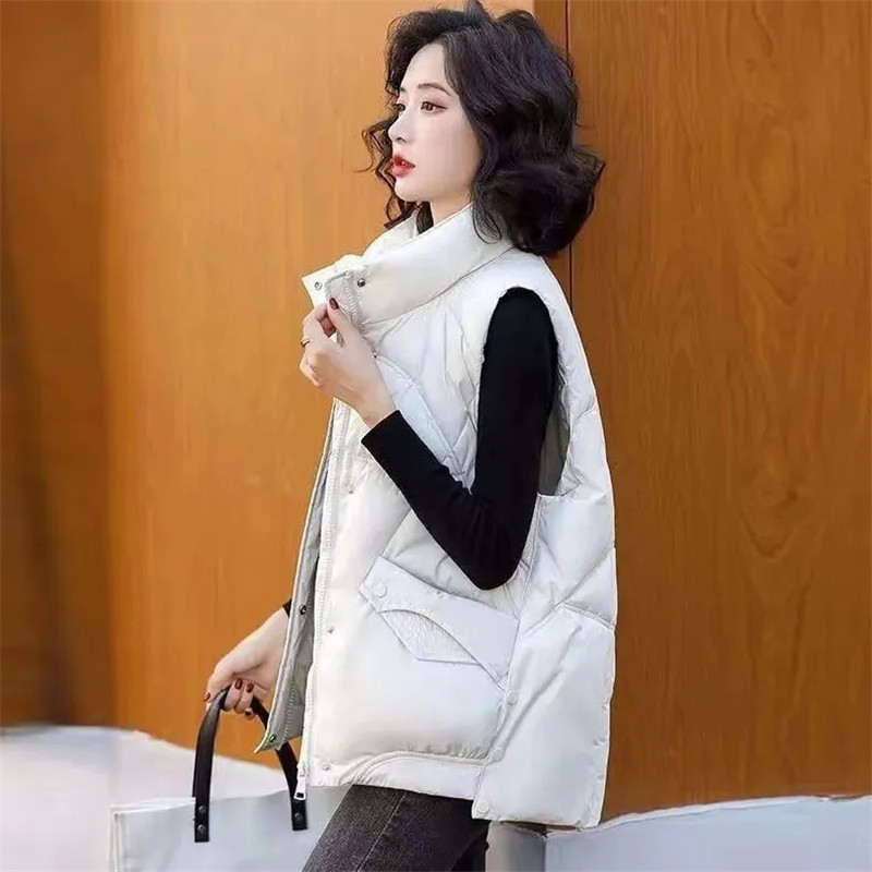 2023 NOI Jachetă din bumbac de puf pentru femei, toamnă iarnă, guler scurt, jachetă din bumbac fără mâneci, vestă casual pentru femei