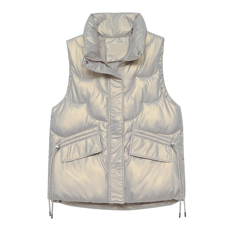 Γυναικείο πουπουλένιο βαμβακερό γιλέκο Παλτό Φθινοπωρινό χειμερινό κολάρο Αμάνικο μπουφάν Γυναικείο μόδα αντιανεμικό ζεστό γιλέκο Chaleco Mujer