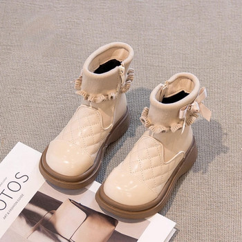 2023 Mid-calf Παιδικές μπότες Φθινοπωρινό χειμώνα Νέες παιδικές μπότες για κοριτσίστικα παπούτσια Βολάν PU Δερμάτινο πλαϊνό φερμουάρ Μπότες για κορίτσια G09151