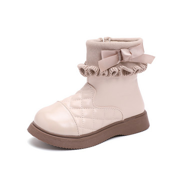2023 Mid-calf Παιδικές μπότες Φθινοπωρινό χειμώνα Νέες παιδικές μπότες για κοριτσίστικα παπούτσια Βολάν PU Δερμάτινο πλαϊνό φερμουάρ Μπότες για κορίτσια G09151