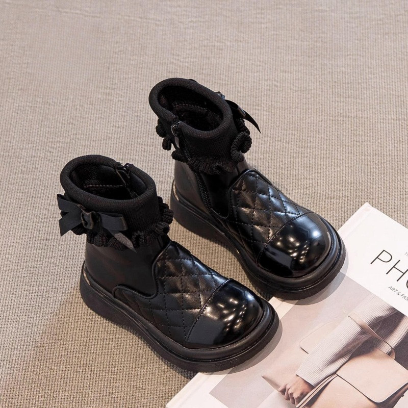 2023 Cizme pentru copii la mijlocul gambei Toamnă Iarnă Ghete noi pentru copii pentru fetiță Pantofi Volane Piele PU Fermoar lateral Cizme pentru fete G09151
