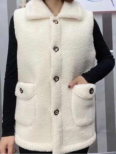 Nadrozmerná 75 kg tenká vesta z umelej jahňacej vlny, hrubá teplá, kórejská móda, jednoradová vesta bez rukávov 2023, dámsky kabát